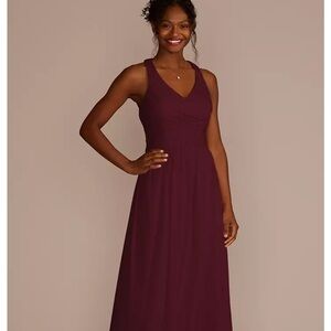 David’s Bridal V-Neck Sleeveless Maxi Dress in WINE/Deep Burgundy